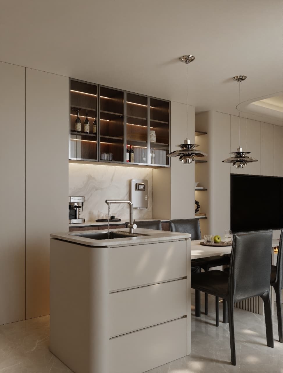 Cocina con isla, bajo mesada y alacena vitrinada — Tucumán 319